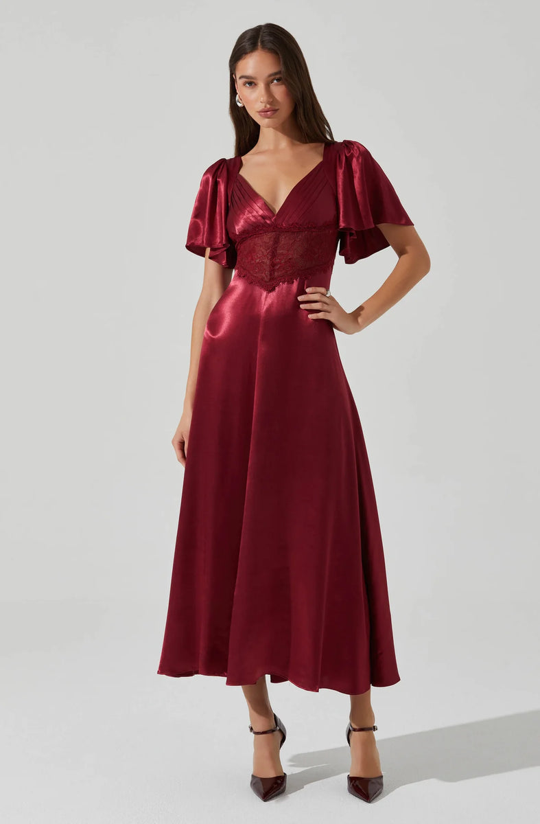 Aurelia Satin V-Neck Midi Dress – La Tre Clothing
