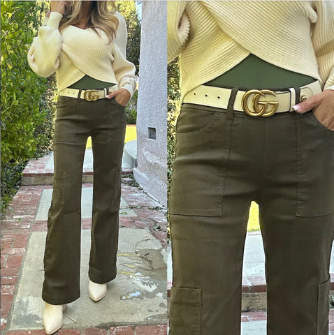 Rose Cargo Green Suede Croc Pant