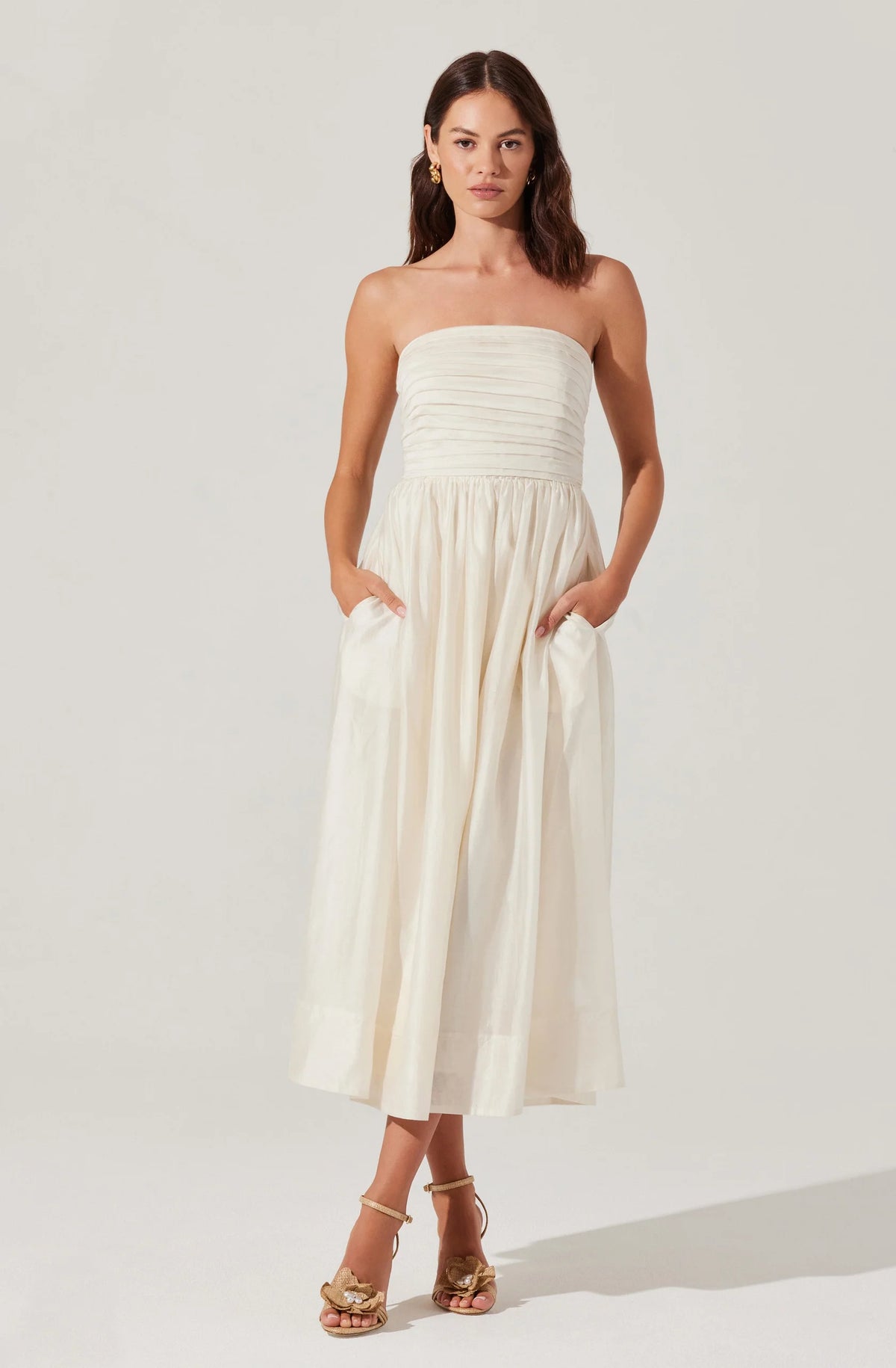 Aneesha Strapless Pleated Midi Dress