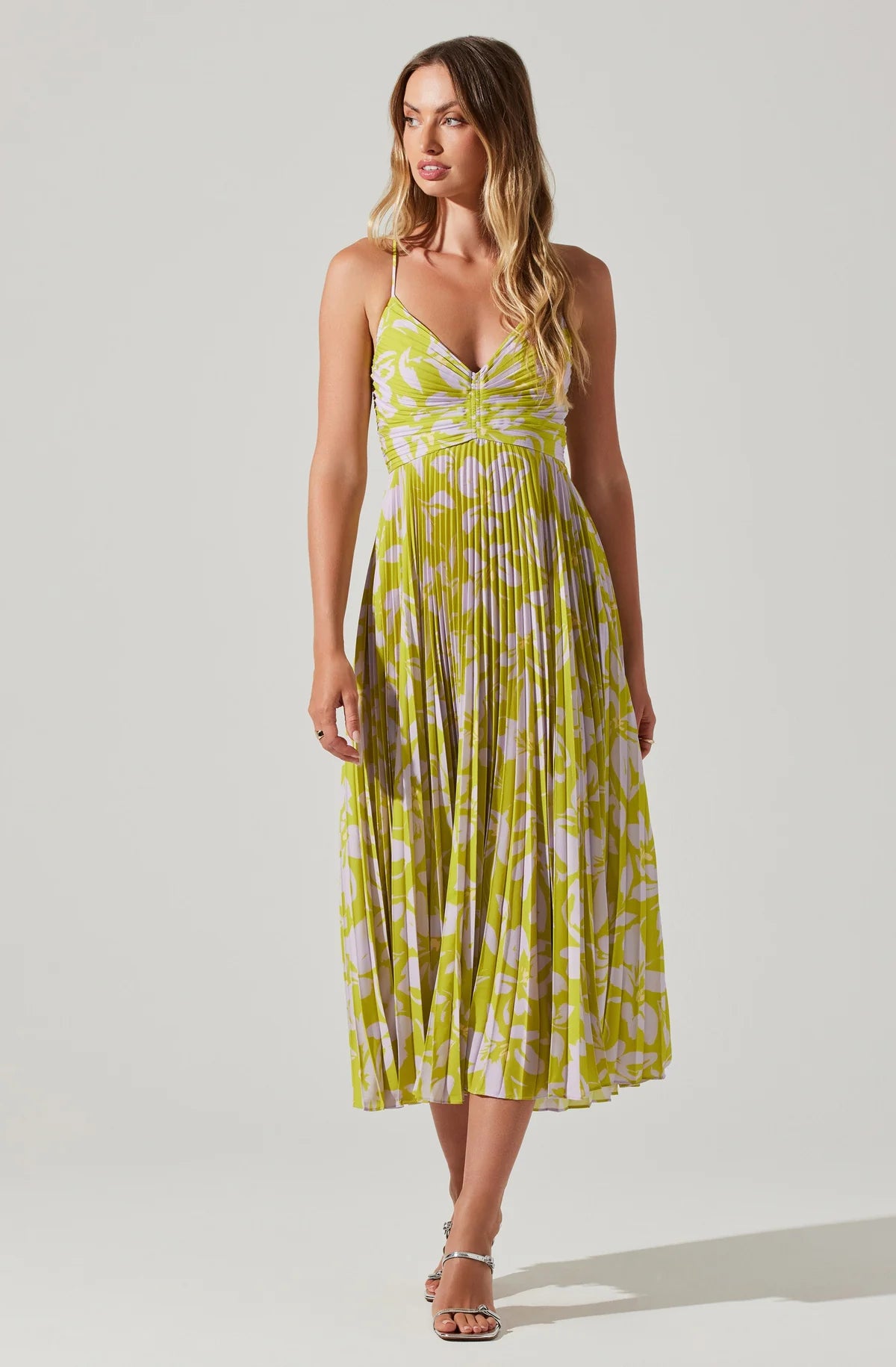 blythe floral plisse midi dress Astr Blythe Floral Plisse Midi Dress by Astr The Label