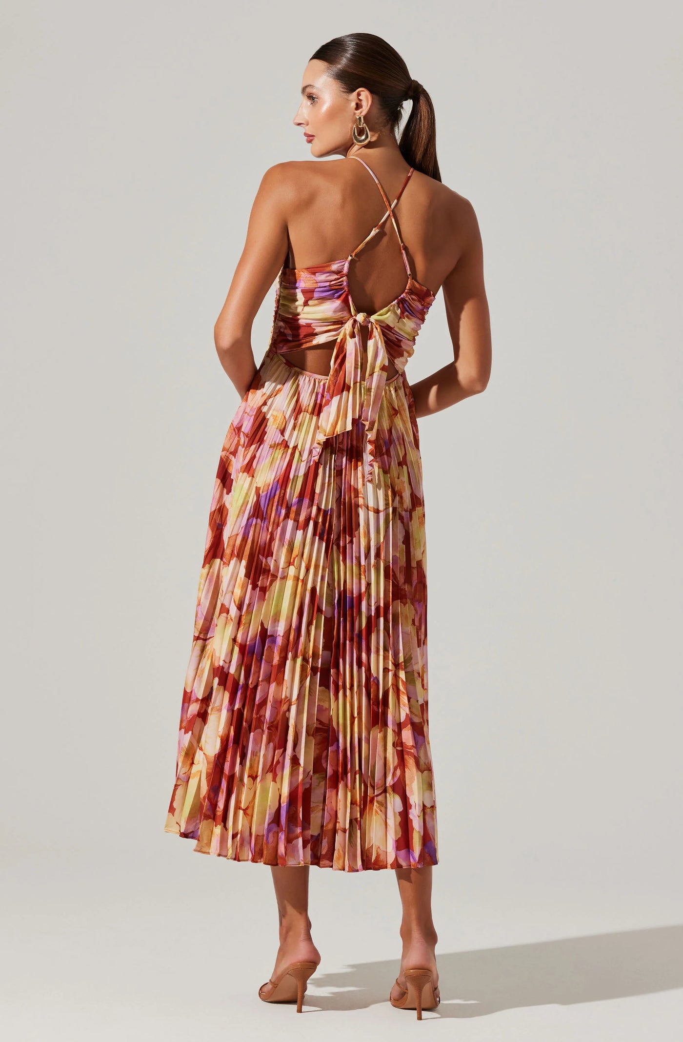 floral plisse midi dress Pink Premium Plisse Floral Midi Dress