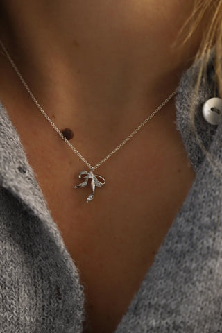 Silver CZ Bow Necklace