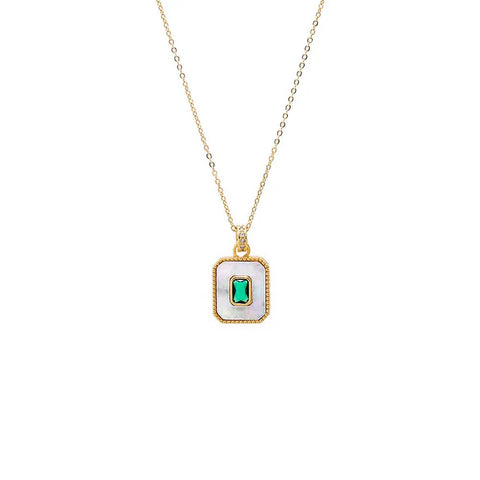 Green CZ Dog Tag Necklace