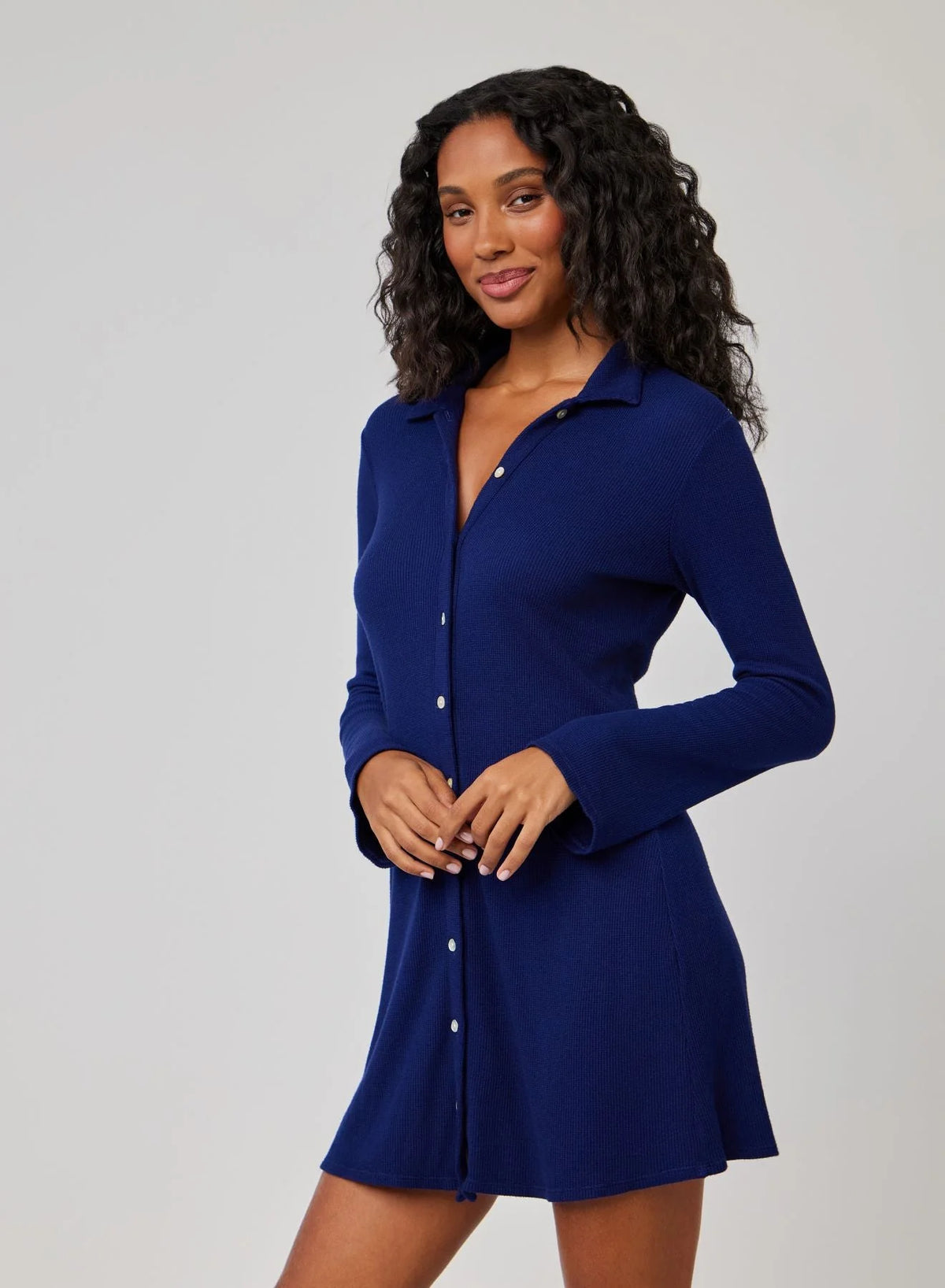 Bell Sleeve Mini Shirt Dress