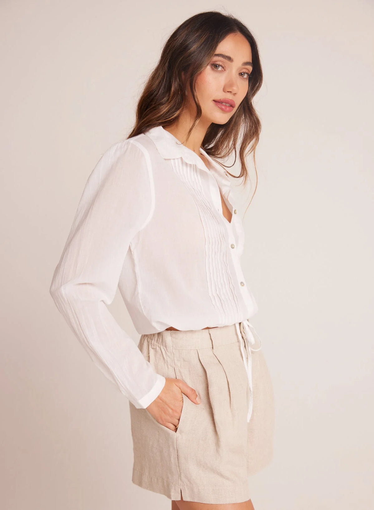 Pintuck Crop Button Down