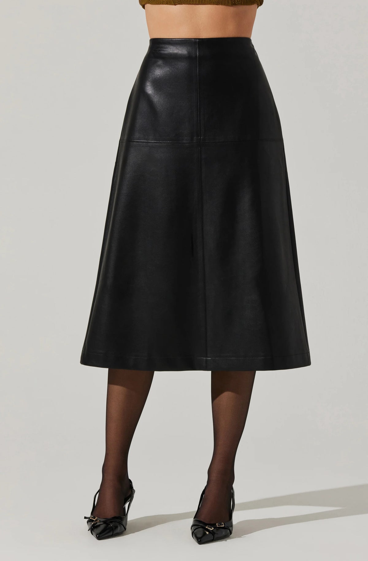 Yuria Faux Leather Midi Skirt