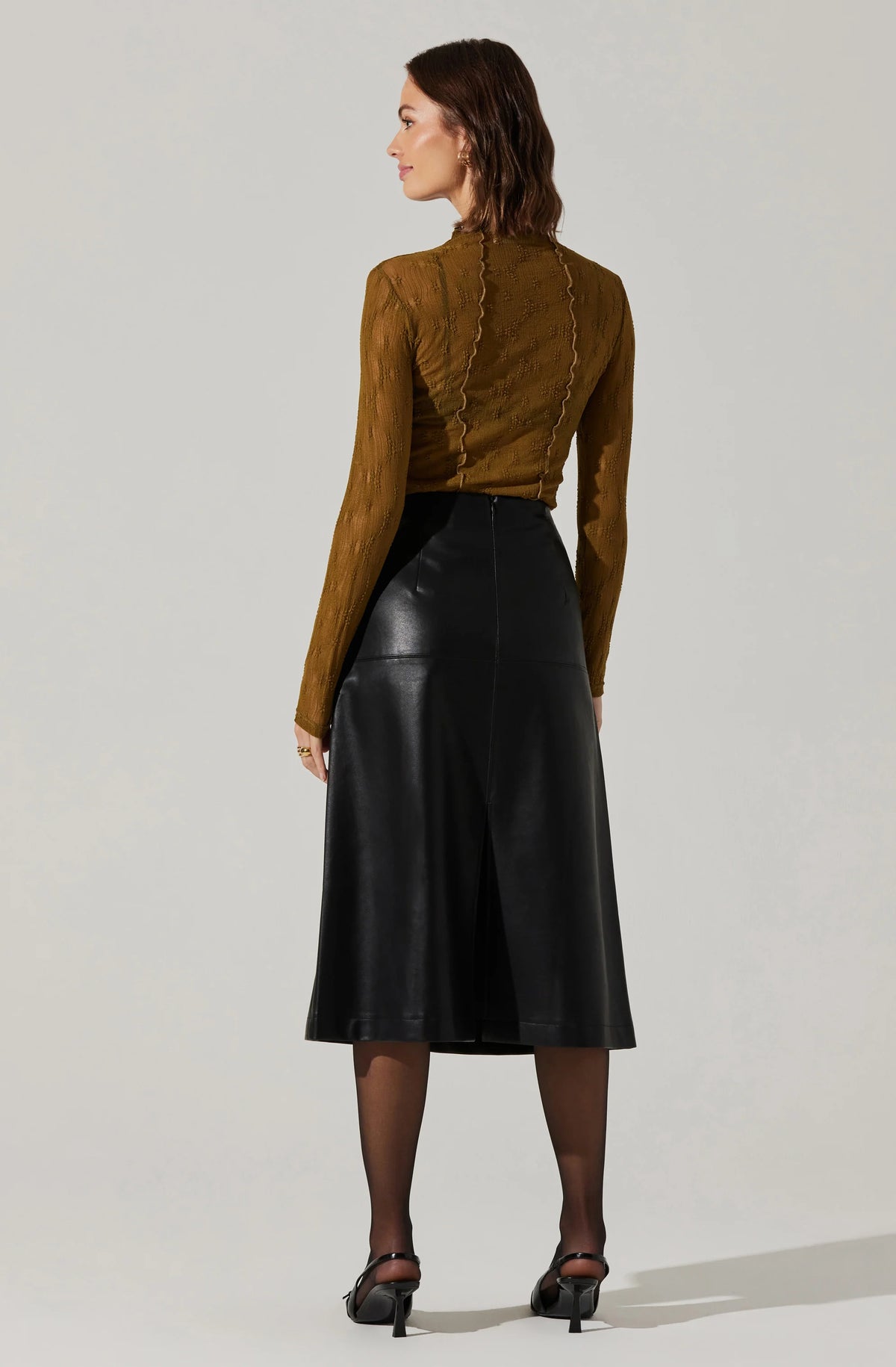 Yuria Faux Leather Midi Skirt