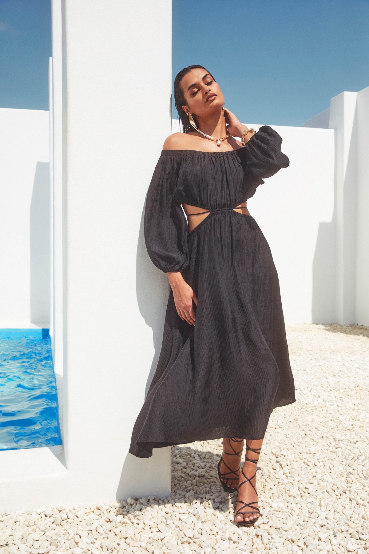 Cassian Cut Out Off Shoulder Midi Dress – La Tre Clothing