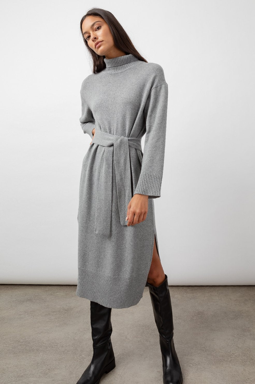 grey turtleneck sweater dress Mila Sweater Dress – La Tre Clothing