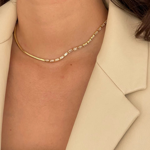 Porsha Baguette Snake Chain Necklace